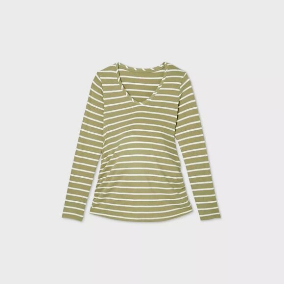 Isabel Maternity by Ingrid & Isabel Tops - Isabel Maternity Size XXL Long Sleeve Scoop Neck Side Shirred T-Shirt Green 2095